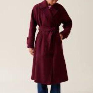 Vintage Roth Stern Pure Virgin Wool Burgundy Belted Trench Coat Women's SIze
